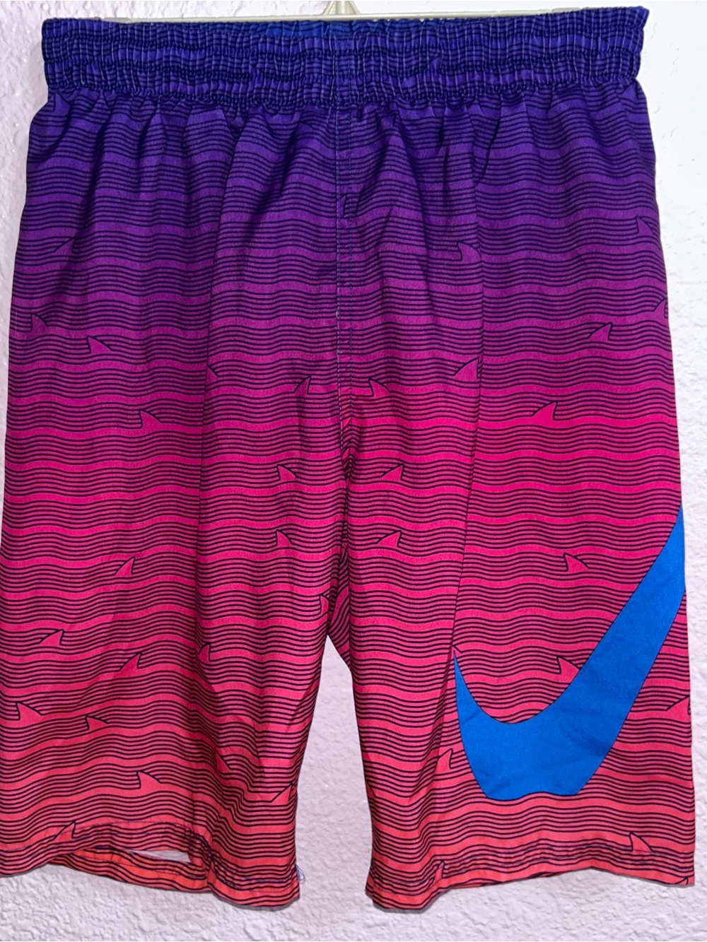 Nike Blue and Purple Athletic Shorts with Black Swoosh